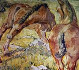 Franz Marc Canvas Paintings - Mutterpferd und Fohlen